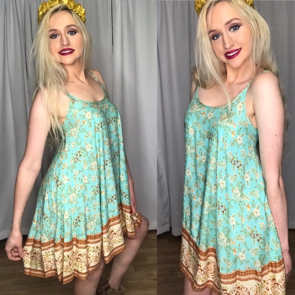 LAST 1 Umgee Mint Blue Floral Print Strap s m l - Picture 3 of 11